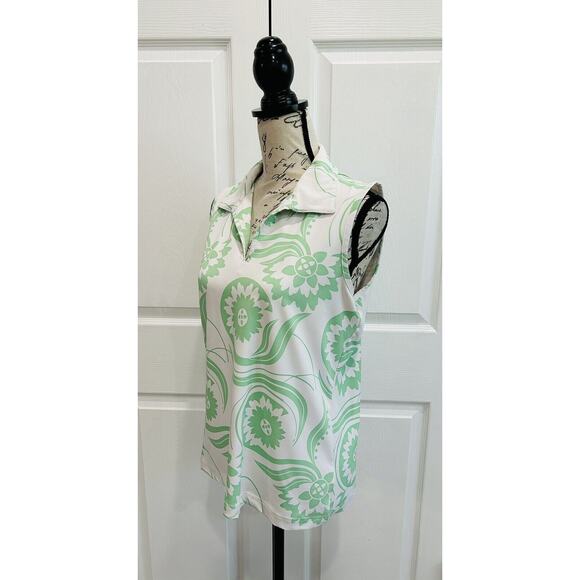 IZOD GOLF Green White Collared Sleeveless V-Neck Stretch Golf Top Size Medium - Picture 2 of 5